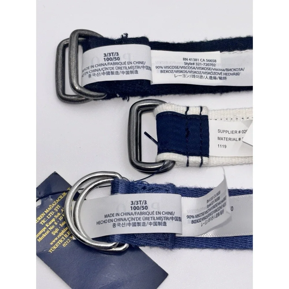 Lot of 3 Polo Ralph Lauren Boys 3T D-Ring Web Belts Striped Adjustable Cotton